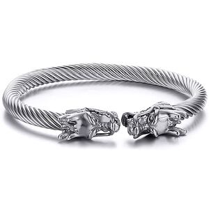 Dragon Viking Sterling Silver Plated Stainless Steel Bangle Cuff Bracelet